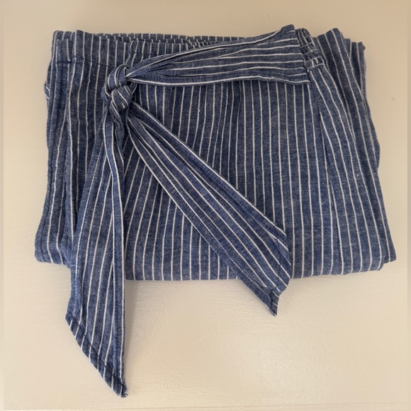 beachlunchlounge Blue Striped Tie-Waist Wide-Leg Pants | M - Picture 7 of 7
